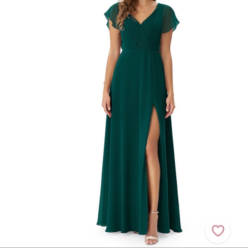 Azazie Rylee dress in peacock + wedding garment bag